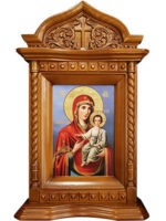 CARVED WOODEN ICON WITH PATINA AND HAGIOGRPHIC SILKSCREEN - LIGHT COLOR - Image 2