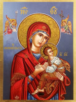 Παναγία με Χριστό Θεοσκέπαστη - Μεταξοτυπία μπλε